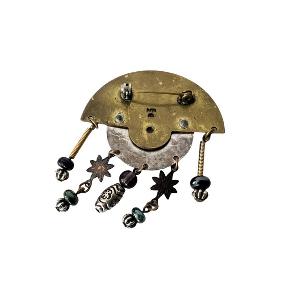 Signed  NF  Southwest Copper Purple Stone Sun Pin Brooch w/ Charms - Picture 4 of 4